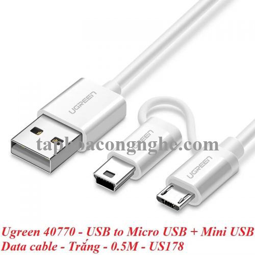 Ugreen 40770 0.5M màu Trắng Cáp sạc truyền dữ liệu USB 2.0 sang MICRO USB + MINI USB US178 30040770
